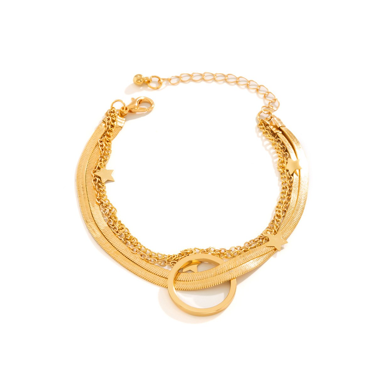 Jewelry Hip Hop Metal Flat Snake Bone Chain Bracelet Female Retro Simple Geometric Circle Hand Jewelry