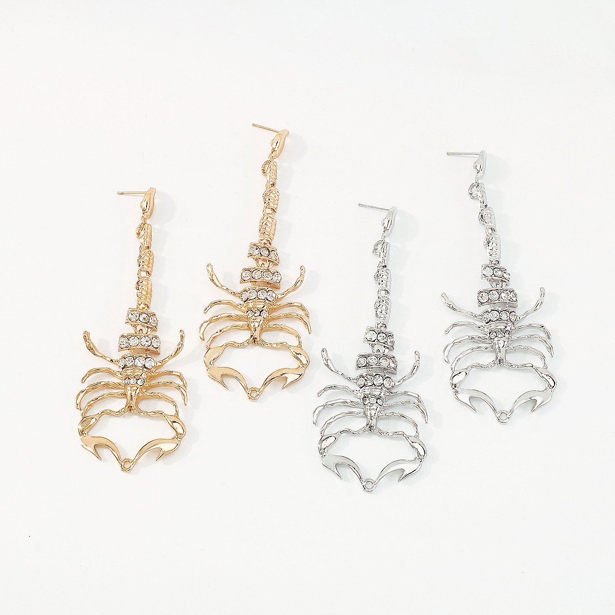E1824 Exaggerated Dark Geometric Micro-Inlaid Earrings Gothic Creative Scorpion Rhinestone Long Earrings