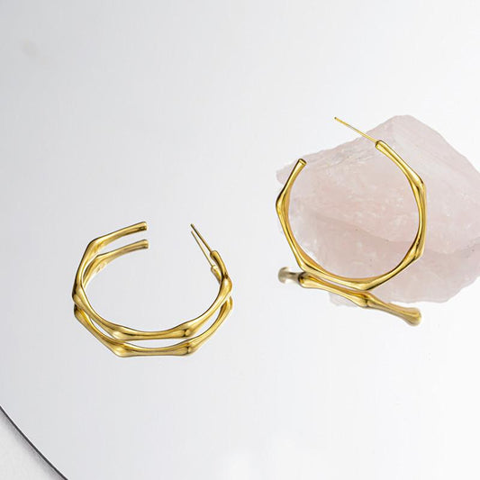 Titanium Steel Exquisitely Polished Vacuum Gold Plated Bamboo Earrings Exaggerated Simple Large Hoop Earrings