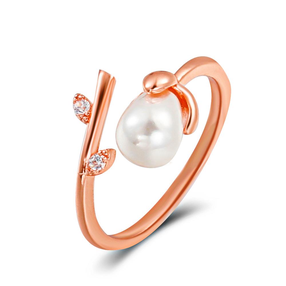 ins pearl flower ring Mori simple opening branch index finger ring niche design ring
