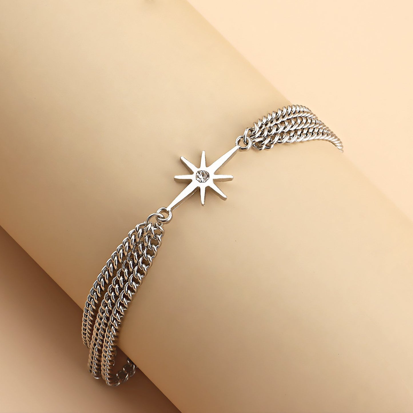 Jewelry niche design multi-layer chain micro-inlaid diamond eight-pointed star bracelet female hot girl hand decoration high-end sense