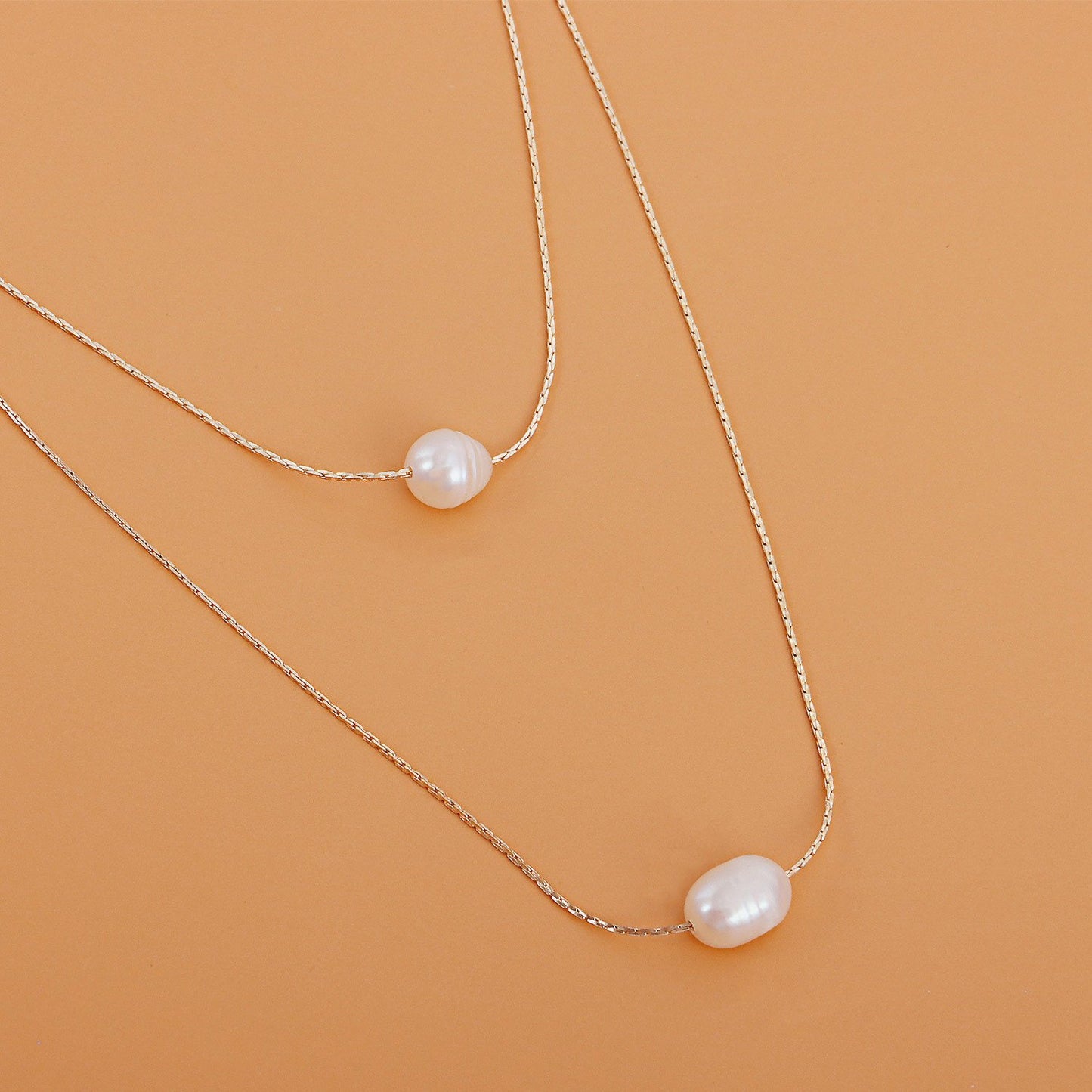 Jewelry Personality Double Layer Adjustable Thin Chain Pearl Pendant Necklace Female Simple Trend Necklace