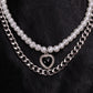 Double-layer titanium steel pearl necklace black love pendant cold temperament can be sweet and salty clavicle chain neck chain trendy