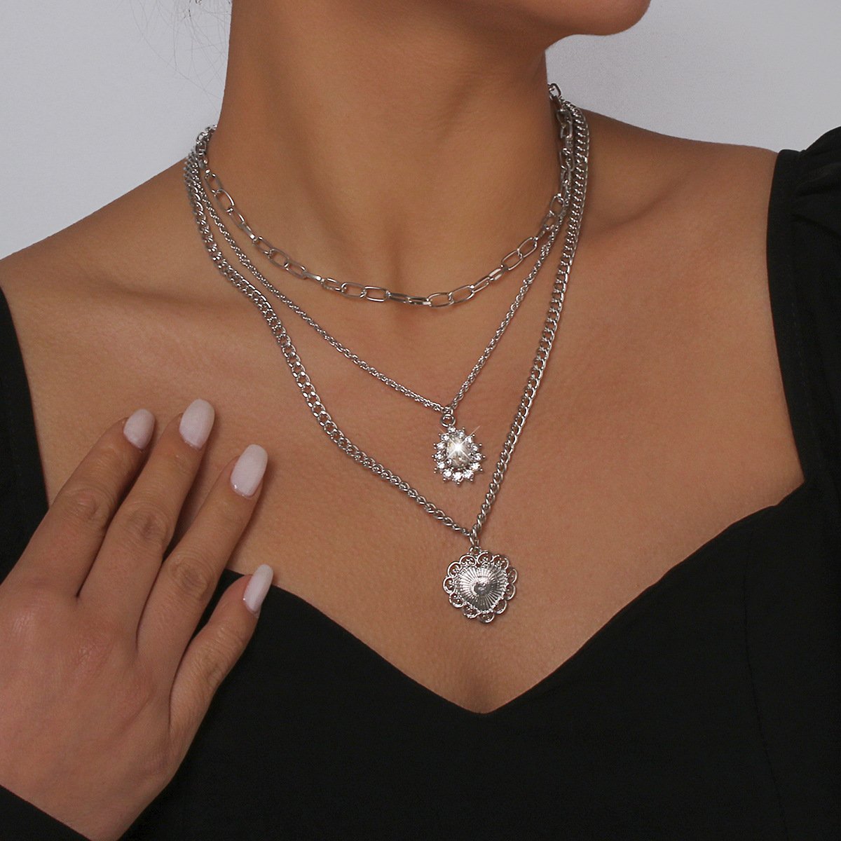 1177 fashion multi-layered necklace with rhinestone love baroque retro choker street shooting necklace