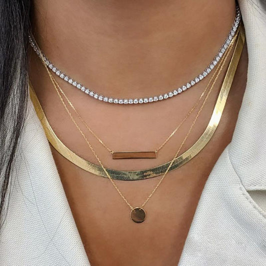 Jewelry Hip Hop Metal Sequins Tag Snake Bone Chain Necklace Simple Geometric Diamond Chain Necklace
