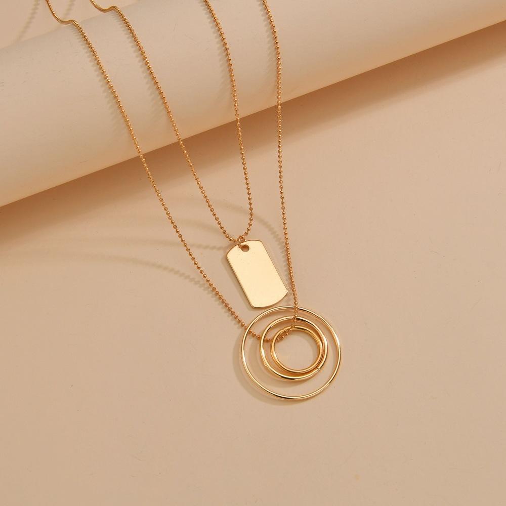 Fashion Simple Geometric Multilayer Round Hoop Pendant Necklace Ladies Accessories