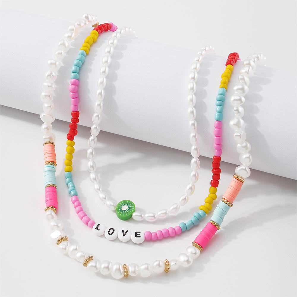 N9613 Multi-layer Color Rice Bead Necklace Geometric Pearl Temperament Necklace Fashion Personality Creative Necklace Women