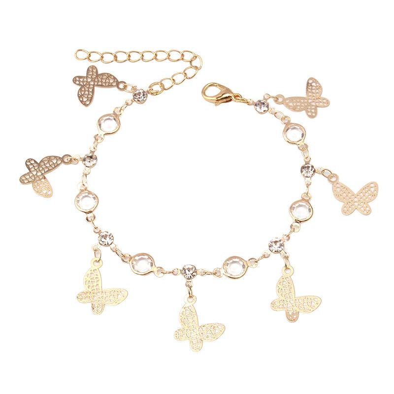 Ins niche design copper butterfly pendant necklace fashion geometry acrylic diamond chain bracelet anklet