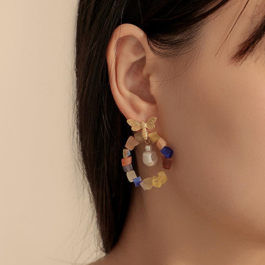 Fashion and simple gold bee color gravel accessories earrings ins personalized creative niche lady earrings