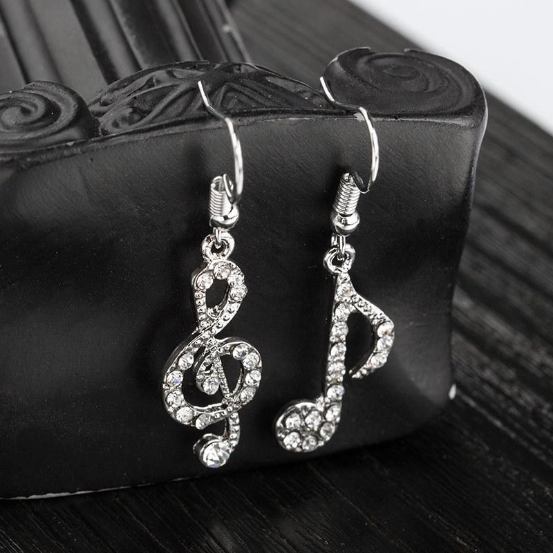 Popular diamond-studded musical notes temperament asymmetrical earrings student girls shining personality music symbol jewelry