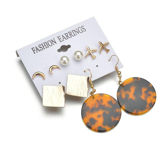 Creative Metal Airplane Acrylic Stud Earrings 5 Pair Set Earrings