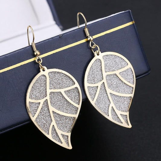Fashion Versatile Leaf Swing Earrings Indian Grid Hollow Frosted Earrings Jewelry