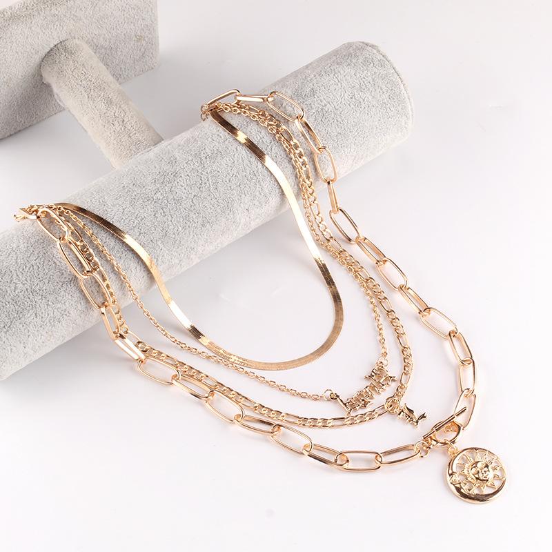 Personality multi-layer moon portrait pendant collarbone chain personality all-match necklace female