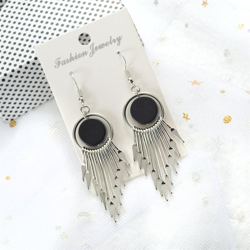 Tassel Geometric Earrings Temperament Net Red Long Round Earrings Elegant Retro Goddess Earrings