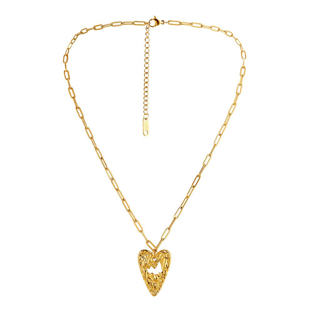Fashion Simple Texture Stainless Steel Gold Hollow Love Hammer Pattern Necklace Versatile Personality Necklace