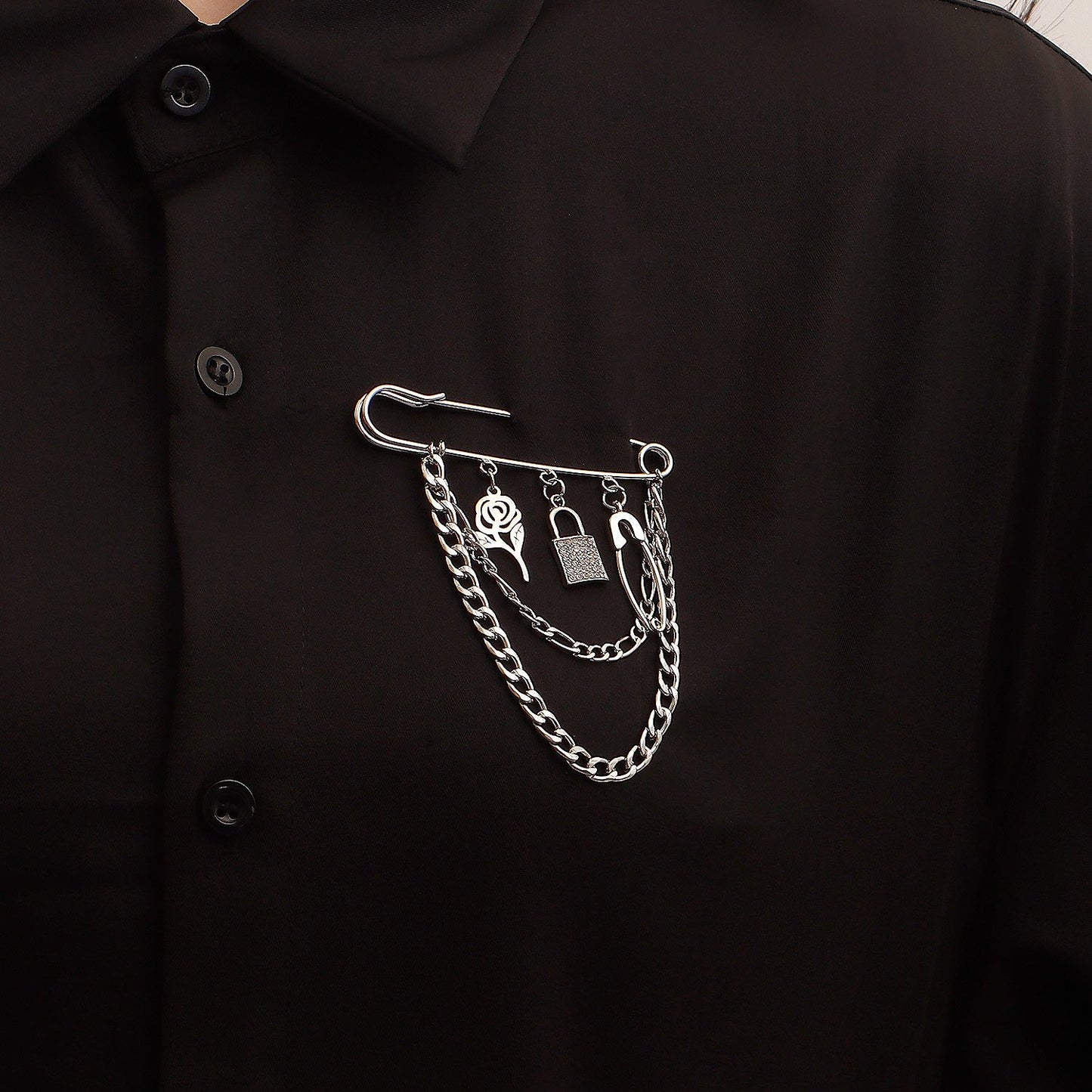 Jewelry Valentine's Day rose pendant brooch accessories female punk steel color padlock pin pendant