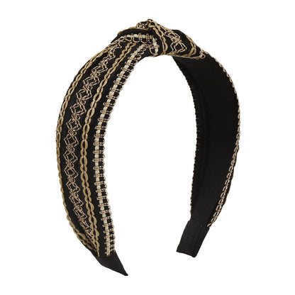 F471 Retro wide-brimmed ethnic embroidery headband temperament knotted simple adult going out pressing hair headband