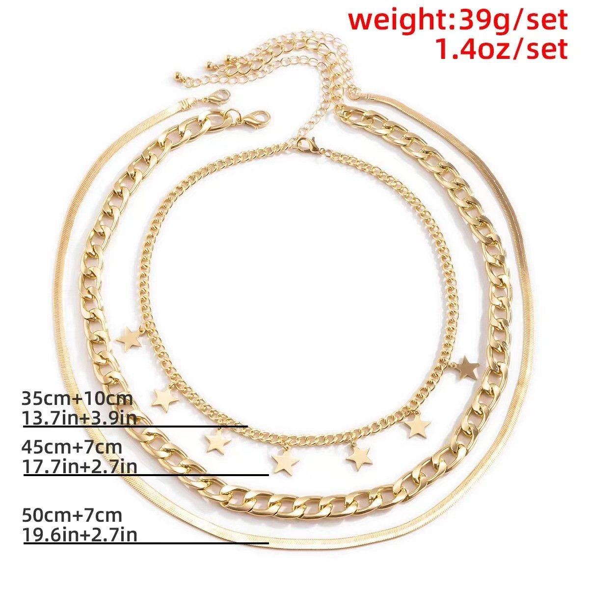 Fashion Simple Geometric Flat Snake Bone Chain Necklace Hip Hop Sequin Star Pendant Necklace Set