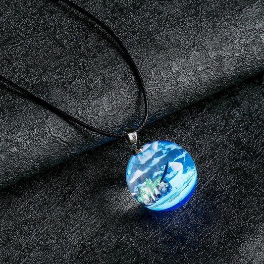 Ins creative handmade jewelry blue sky and white clouds eagle mountain luminous resin necklace