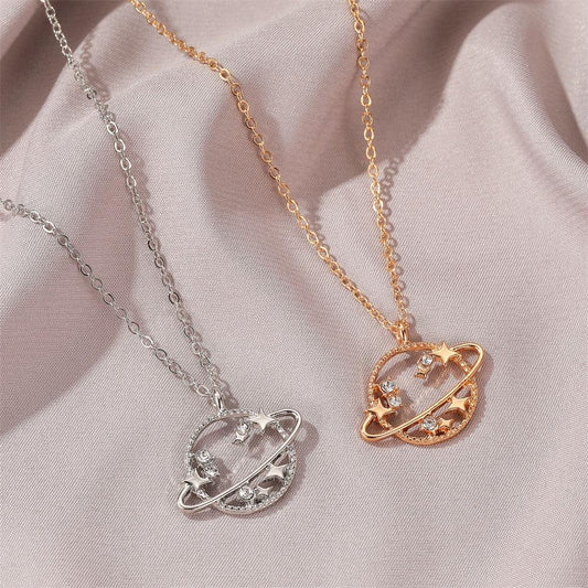 Fashionable Hollow Planet Necklace Xiaohongshu Same Style Clavicle Chain Simple Zircon Cosmos Set Chain