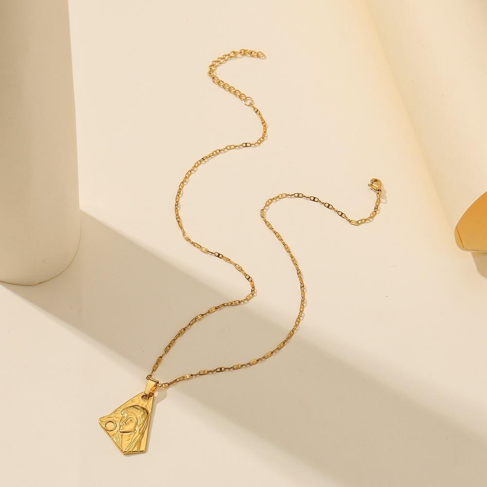 Jewelry Personality Titanium Steel Irregular Geometric Beauty Head Pendant Fashion Vacuum Gold-plated Necklace Trend