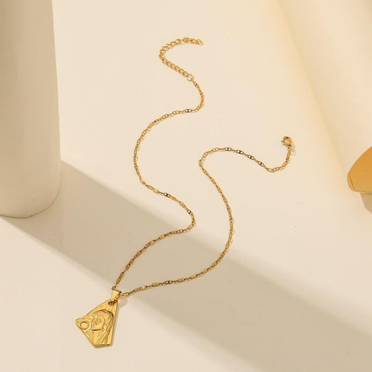 Jewelry Personality Titanium Steel Irregular Geometric Beauty Head Pendant Fashion Vacuum Gold-plated Necklace Trend