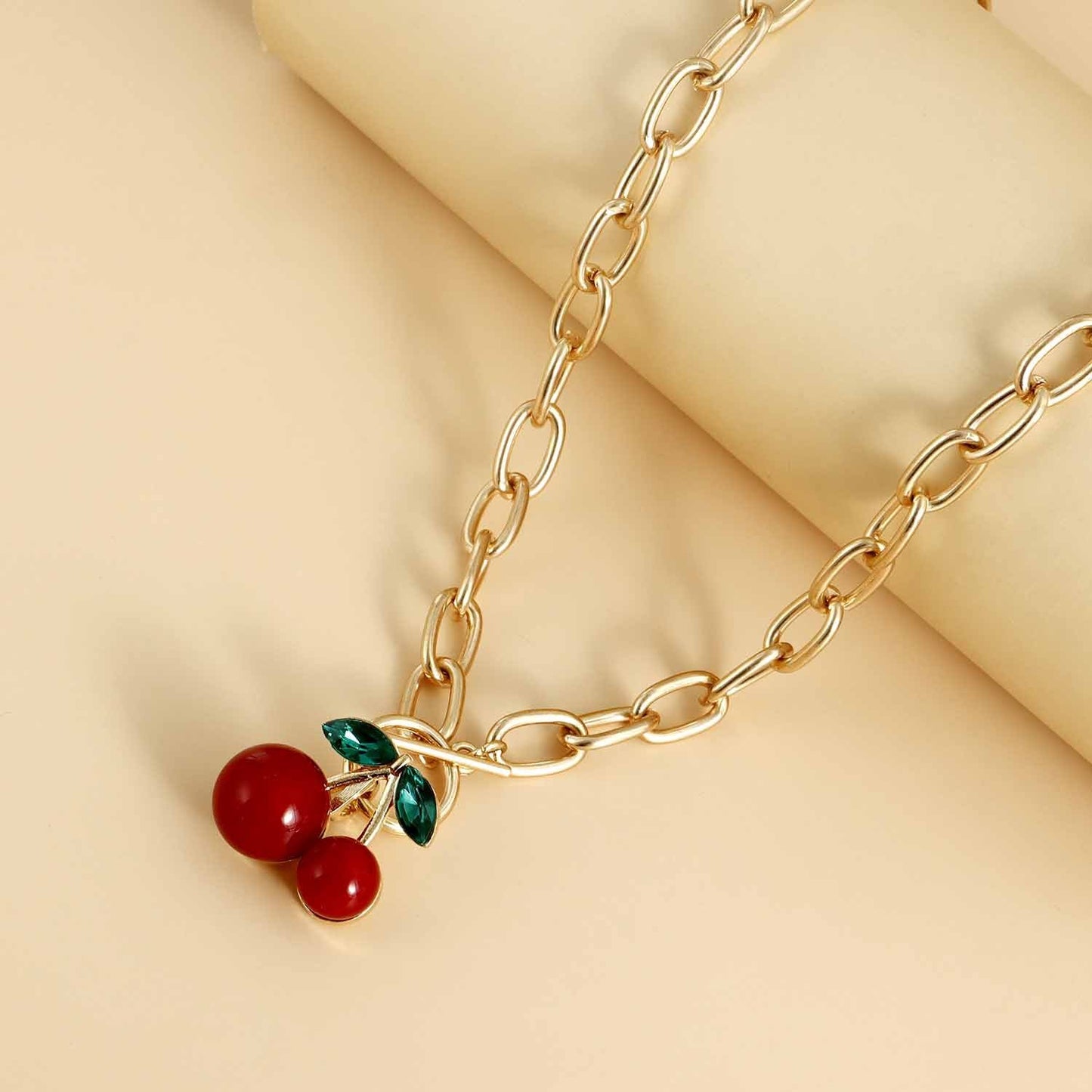 Jewelry y2k geometric exaggerated thick chain big red cherry pendant necklace female explosive necklace