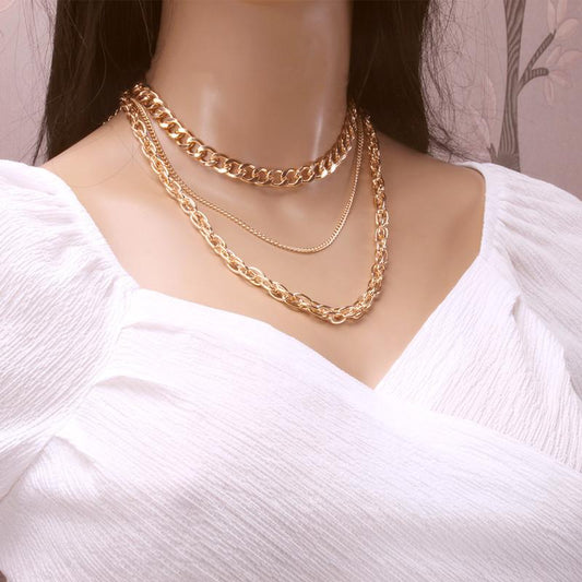 Jewelry hip-hop multi-layer necklace exaggerated generous metal thick chain multi-layer necklace set chain