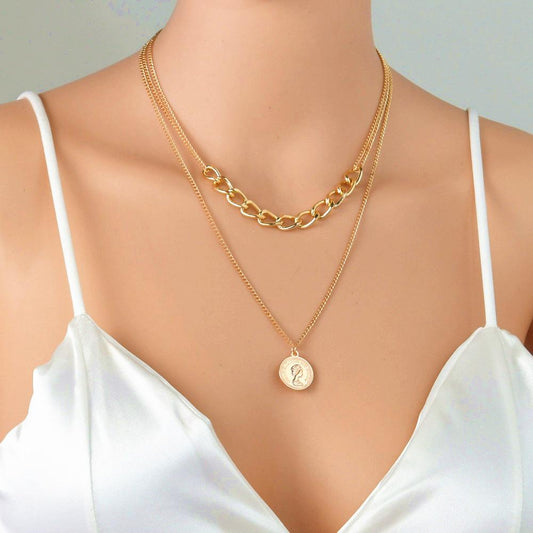 Fashionable simple British queen head necklace retro thick chain collarbone chain necklace jewelry