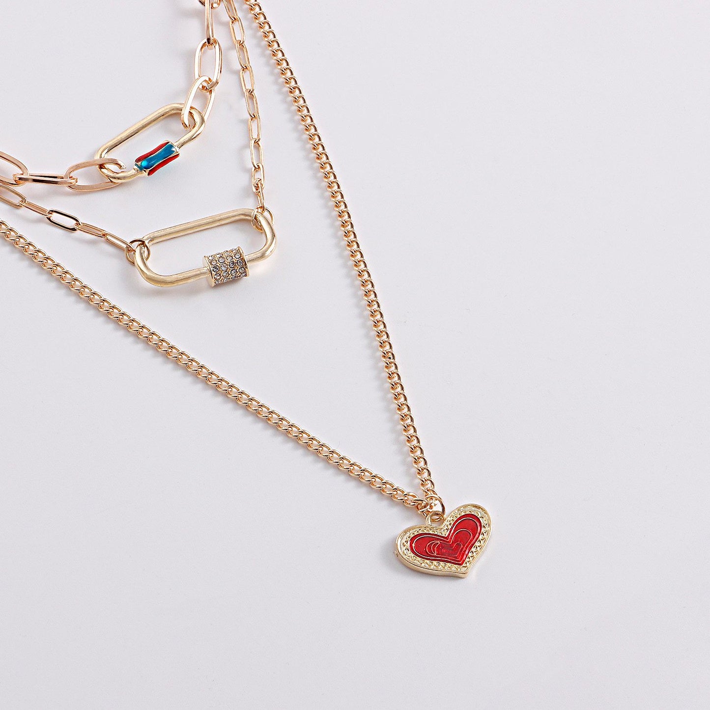 Jewelry Geometric Drop Glaze Hollow Peach Heart Pendant Necklace Female Creative Punk Temperament Multilayer Necklace