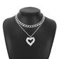 N126 Hip Hop Necklace Light Luxury Stacked Heart Rhinestone Necklace Retro Personality Cuban Chain Necklace