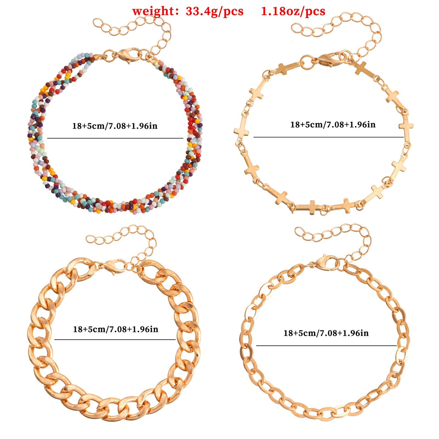 Jewelry ins metal 4-piece bracelet female simple thread exaggerated O word chain set bracelet