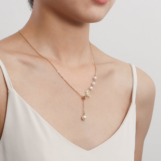 Exquisite butterfly pearl tassel necklace female ins light luxury high-end clavicle chain simple niche design choker