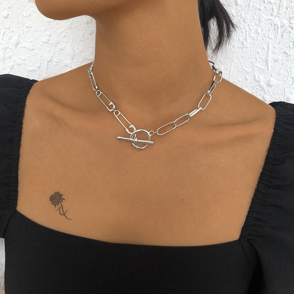 N8985 Personality OT Buckle Necklace Metal Texture Simple Single-layer Necklace Geometric Small Street Style Necklace Women