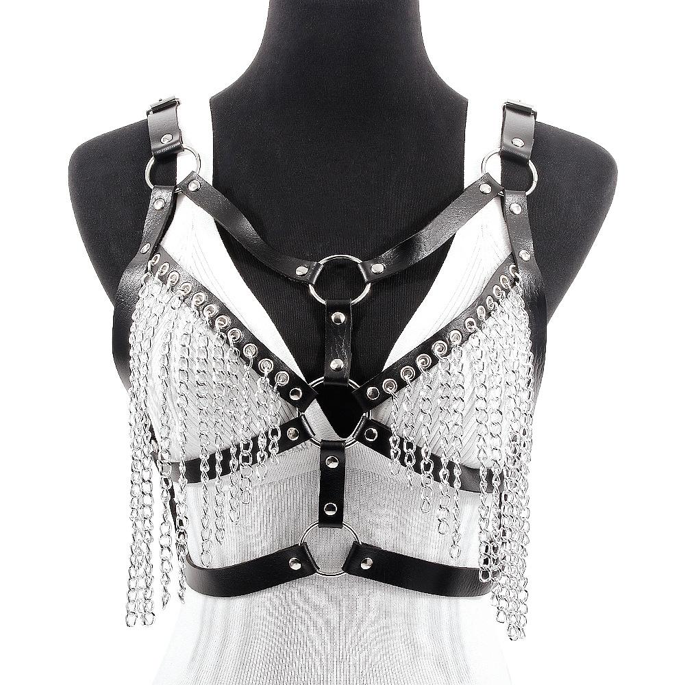 C271 Exaggerated Rock Body Chain PU Chain Tassel Sexy Hot Bundle Strap Bra Accessories Female