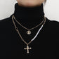 Explosive Necklace Fashion Personality Design Double Stacked Clavicle Chain Pearl Stitching Cross Sweater Chain