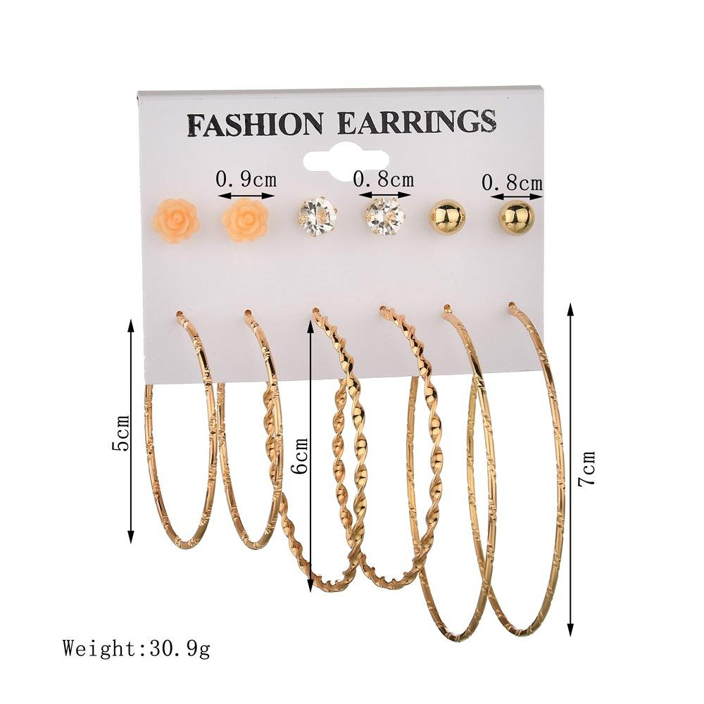 Accessories Creative 6 Pairs of Plate Earrings Set Rose Flower Diamond Stud Earrings Exaggerated Earrings Female