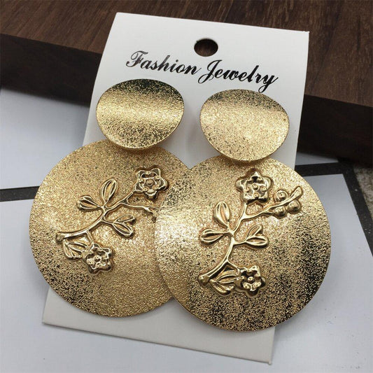 Frosted surface disc rose embossed earrings earrings for night party dance performance earrings