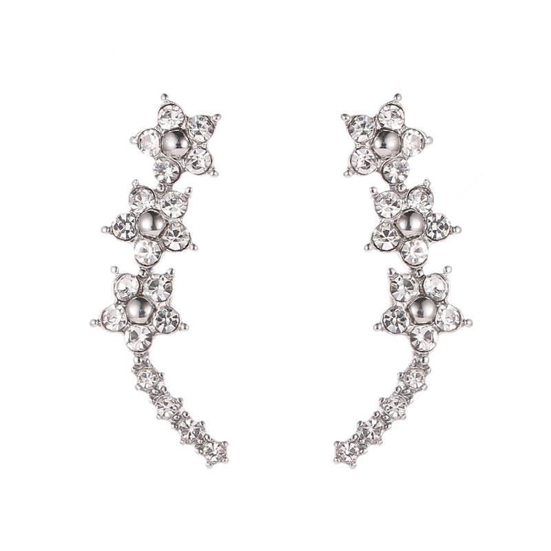 Five-pointed star earrings 925 silver needles with diamonds small fresh star earrings temperament mini starry sky earrings