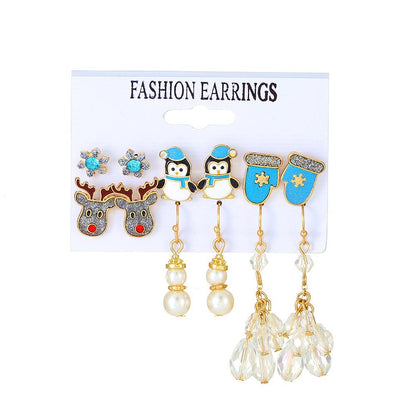 Christmas earring set ins snowflake elk Santa Claus earring six-piece set fashion holiday earrings