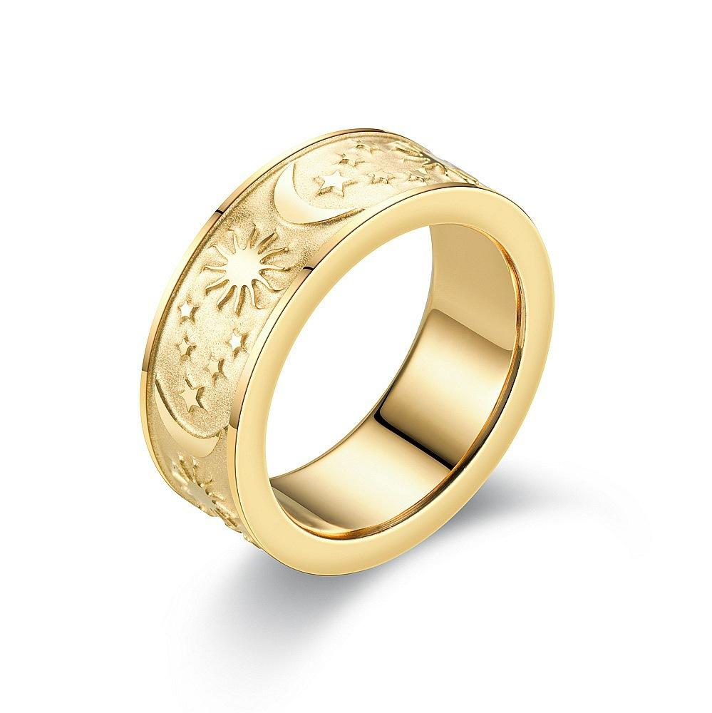 Fashionable sun, moon and stars titanium steel couple ring personality men's stainless steel ring