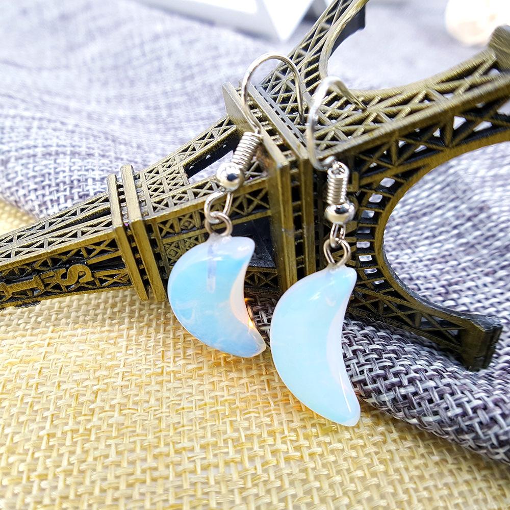 Crescent-shaped fashion ear hook earrings natural stone alloy earrings creative simple earrings simple stalls