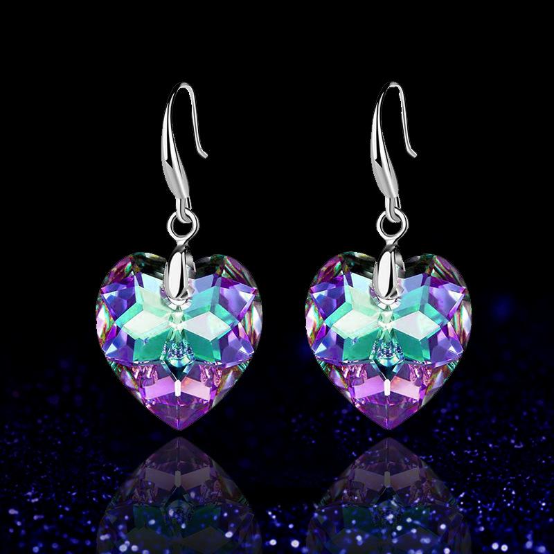 Ocean Star Love Pendant Earrings Female Crystal Tourmaline Earrings Peach Heart Rhinestone Earrings Gift
