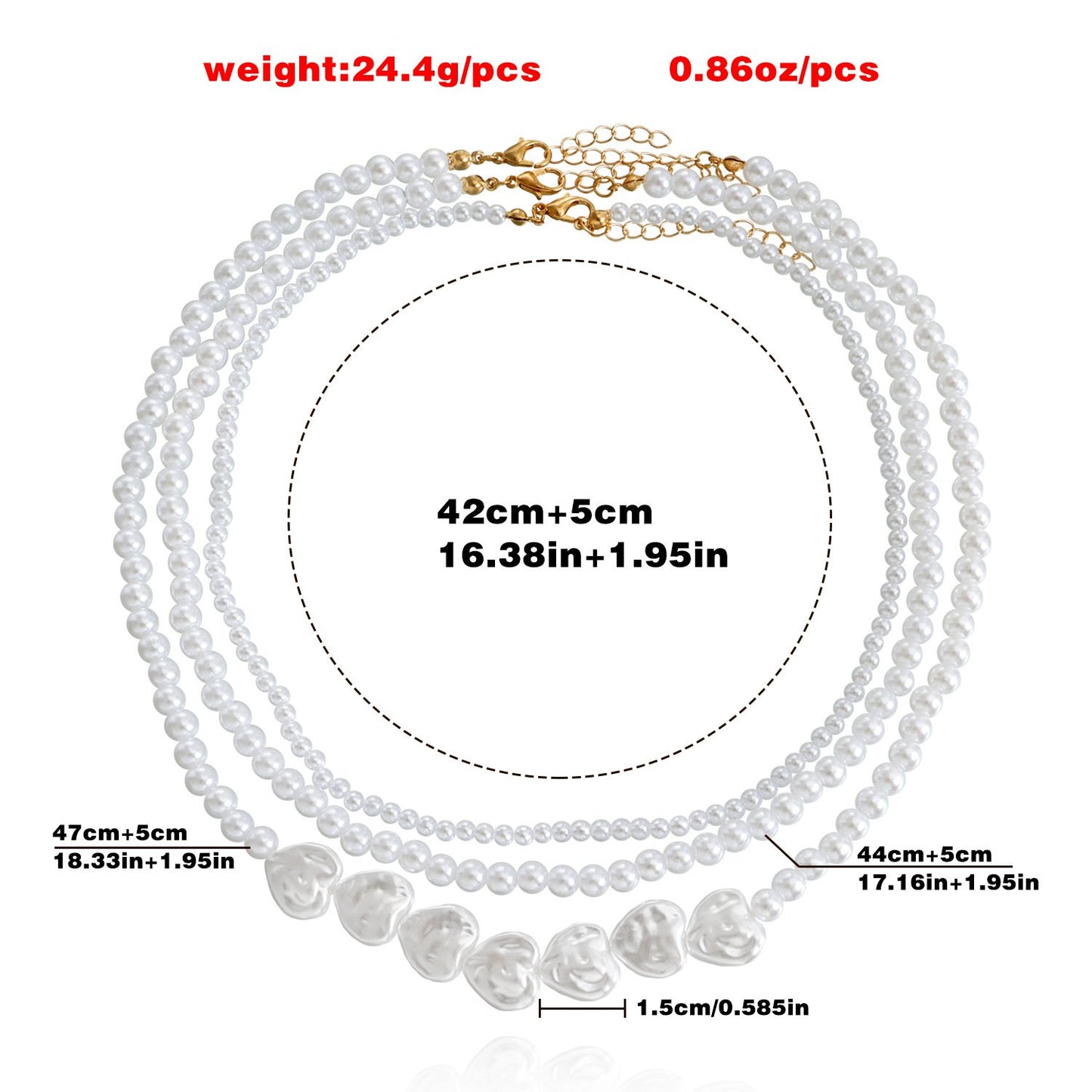 Jewelry multi-layer bright baroque imitation heart-shaped pearl necklace pendant women's cold sweater chain