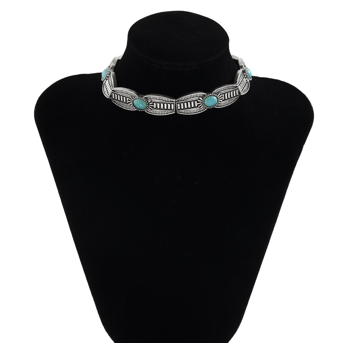 Jewelry Ethnic Punk Faceplate Chain Necklace Necklace Retro Pattern Oval Turquoise Necklace Female