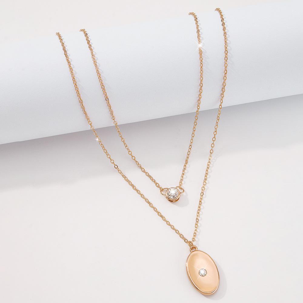 N921 Simple Thin Chain Double Layer Necklace Geometric Micro-inlaid Niche Necklace French Stacked Necklace