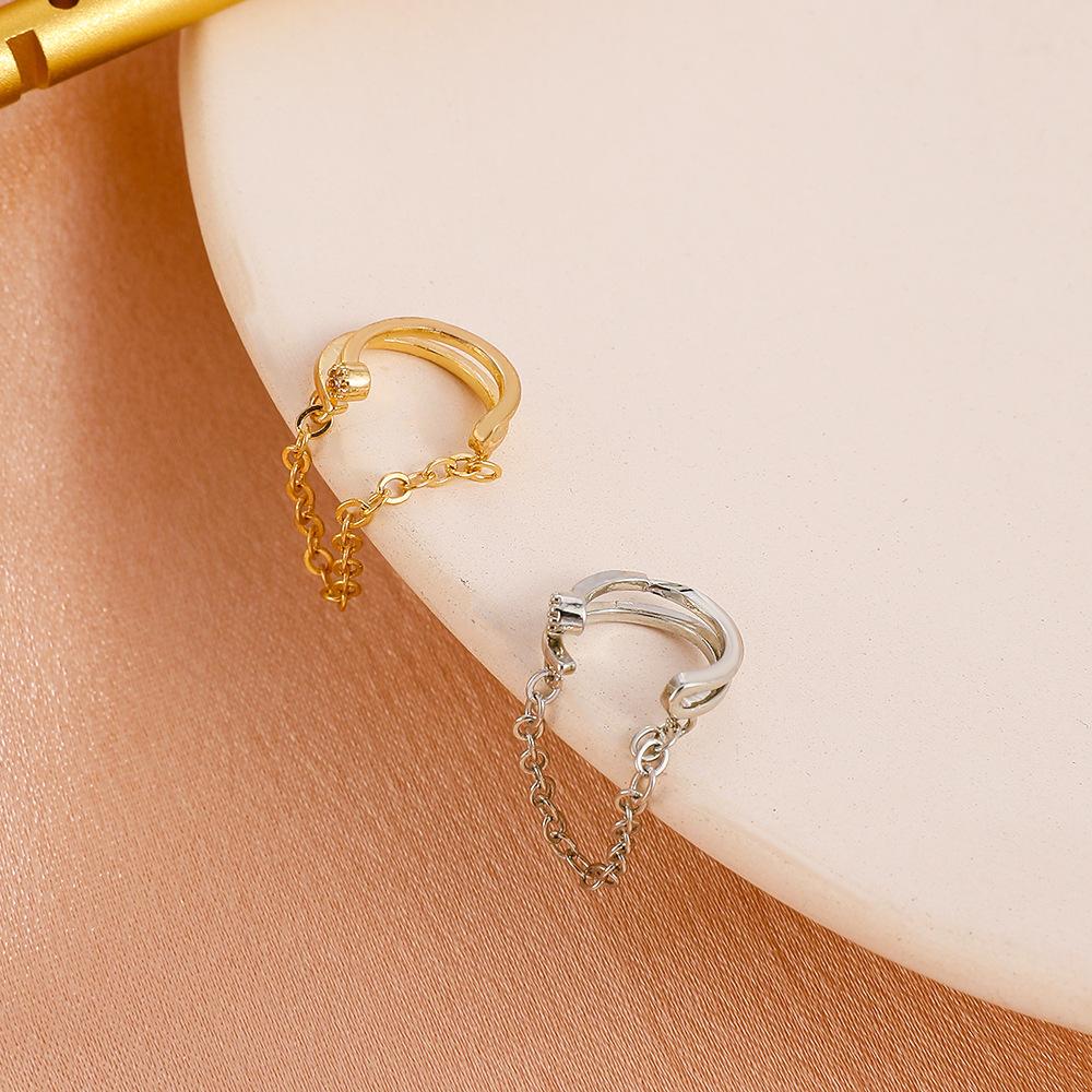 Small fresh metal chain ear clip single personality high-end retro hole-free earrings super fairy earrings for girls