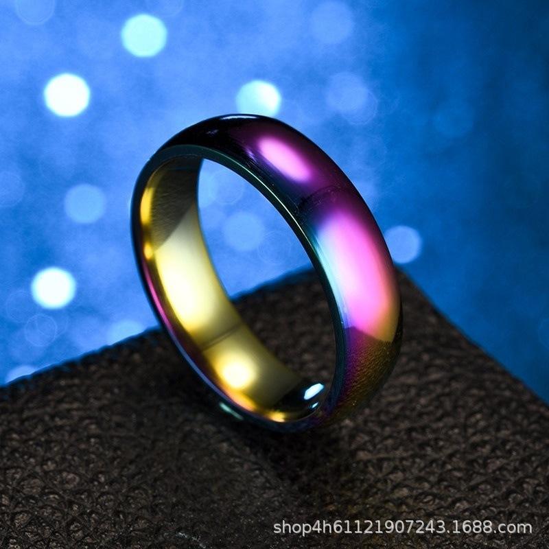 Color Diamond Couple Ring 6mm Smooth Arc Stainless Steel Ring Jewelry