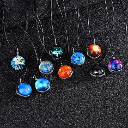 Double-sided glass ball luminous couple necklace Harajuku universe fantasy starry sky gemstone pendant jewelry