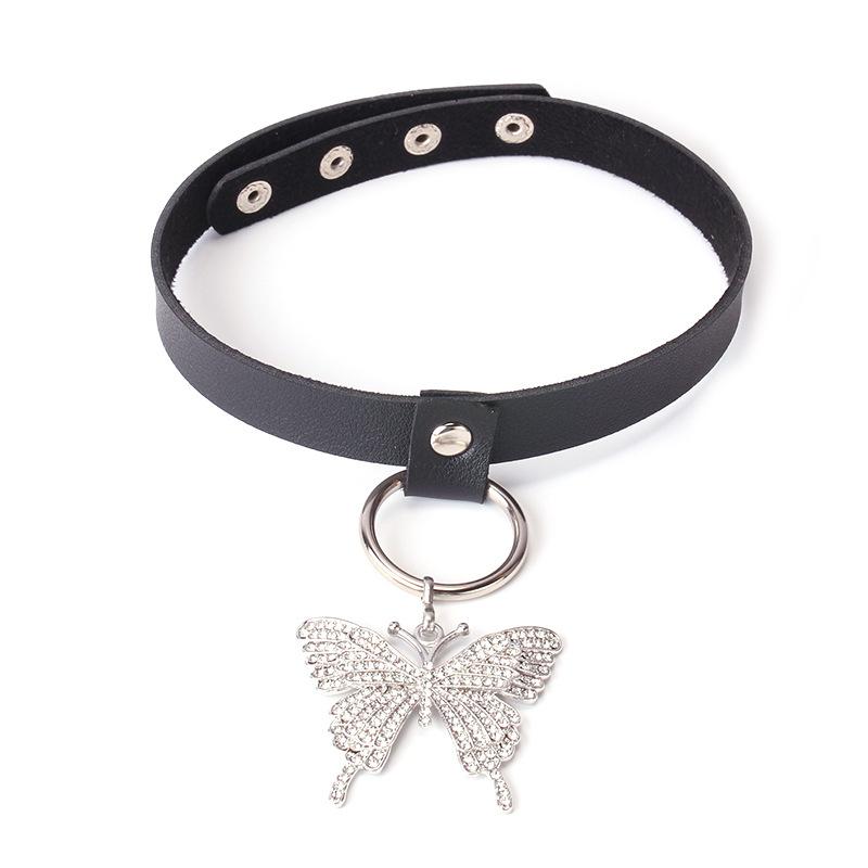 Harajuku Black Punk Choker Necklace Necklace Geometric Butterfly Peach Heart Leather Dark Clavicle Necklace Female